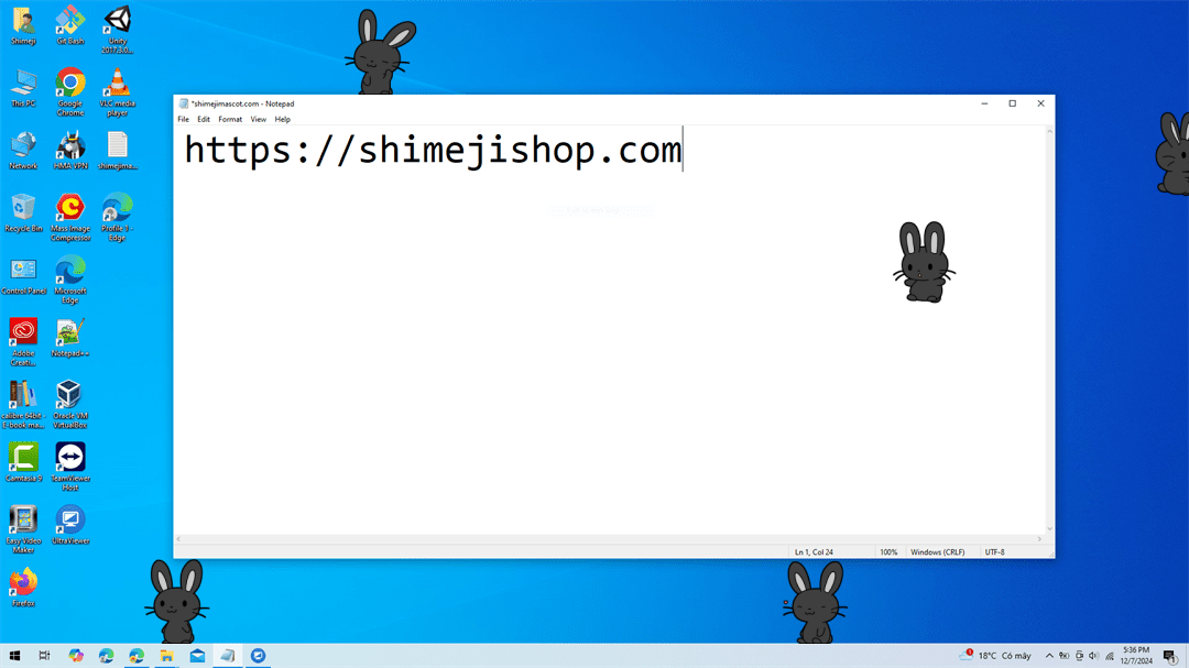Black Bunny Shimeji on Desktop