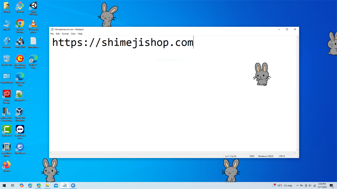 Grey Bunny Shimeji on Desktop