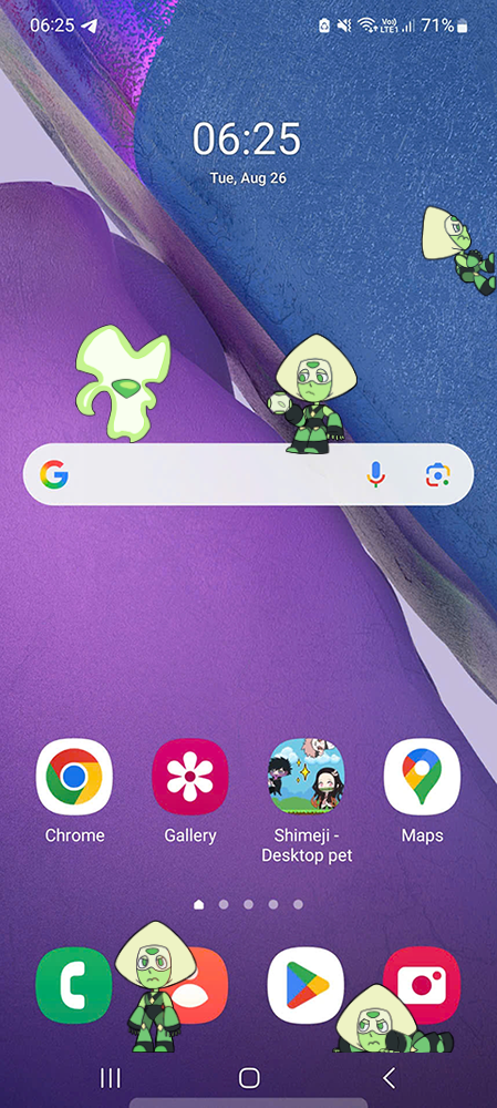 Peridot Shimeji on Mobile