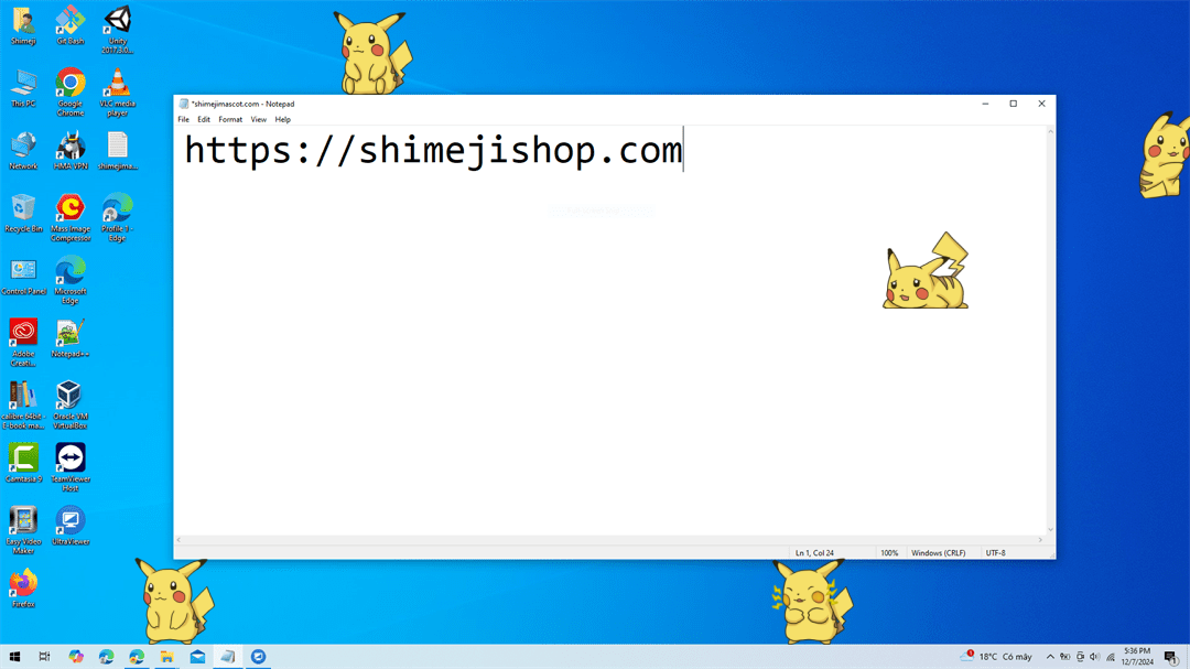 Pikachu Shimeji on Desktop
