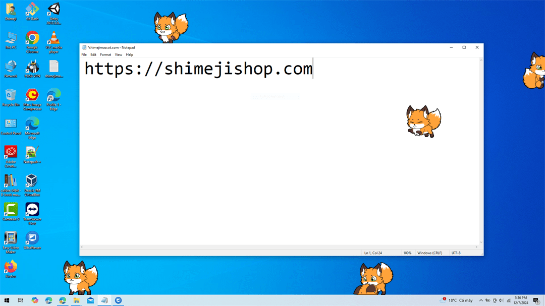Red Fox Shimeji on Desktop