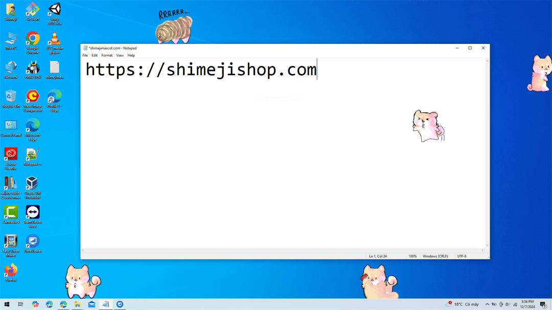 Shibeji Shimeji on Desktop