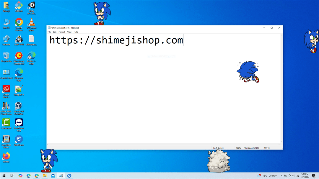 Sonic Shimeji on Desktop
