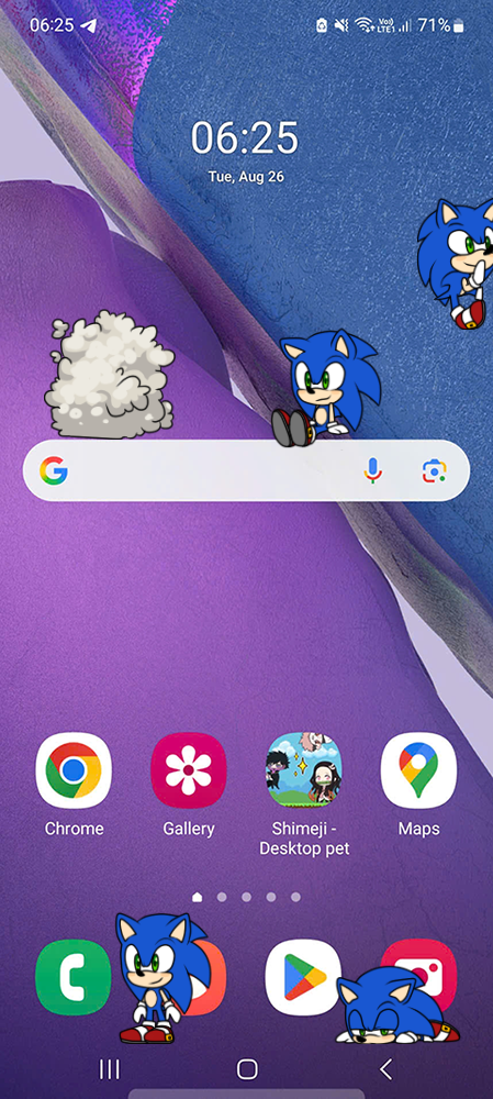 Sonic Shimeji on Mobile