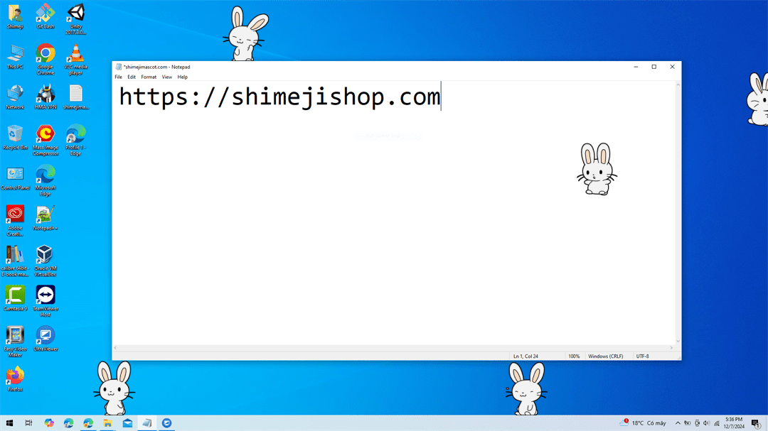 White Bunny Shimeji on Desktop