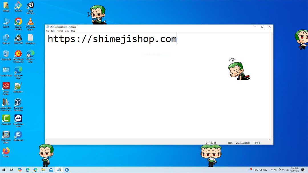 Zoro Shimeji on Desktop