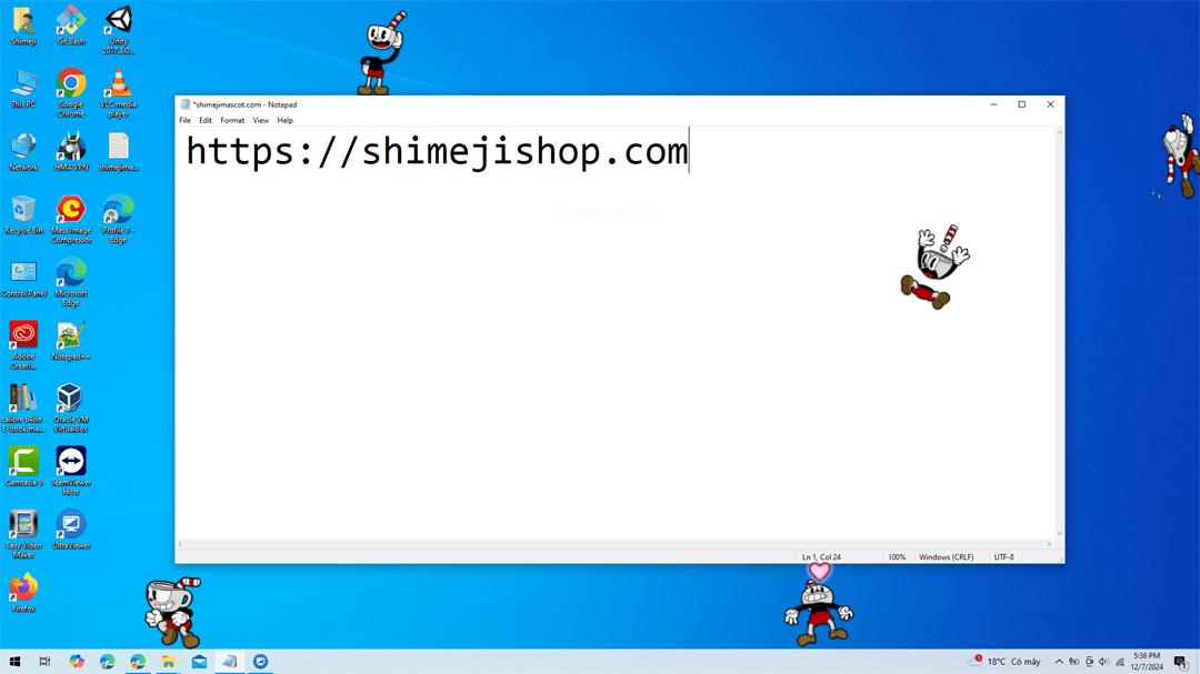 Cuphead Shimeji on Desktop