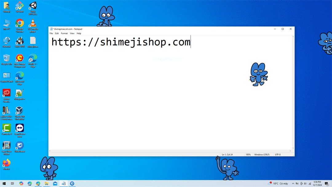 Four Shimeji on Desktop