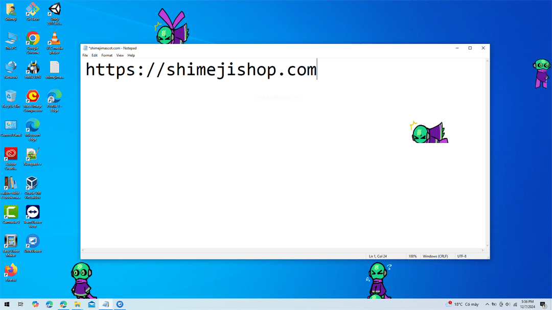 Green Robot Shimeji on Desktop