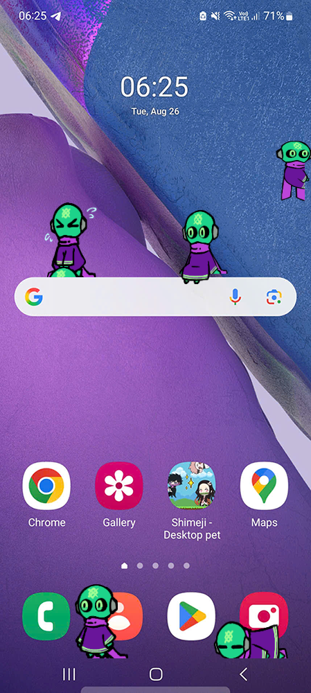 Green Robot Shimeji on Mobile