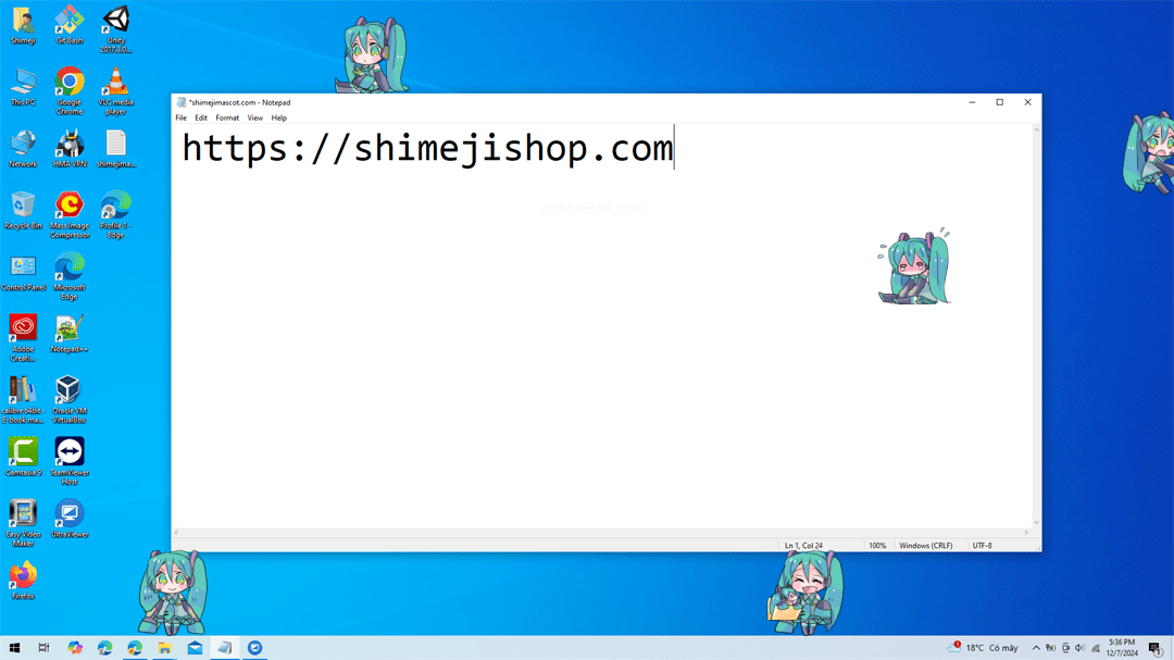 Hatsune Miku Shimeji on Desktop