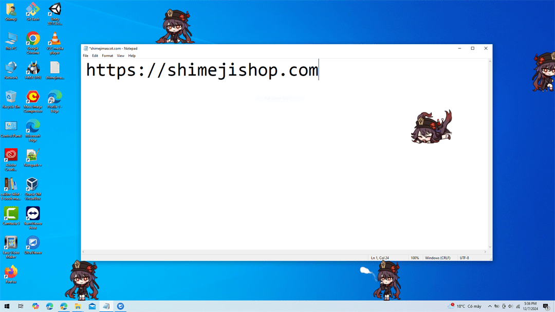 Hu Tao Shimeji on Desktop