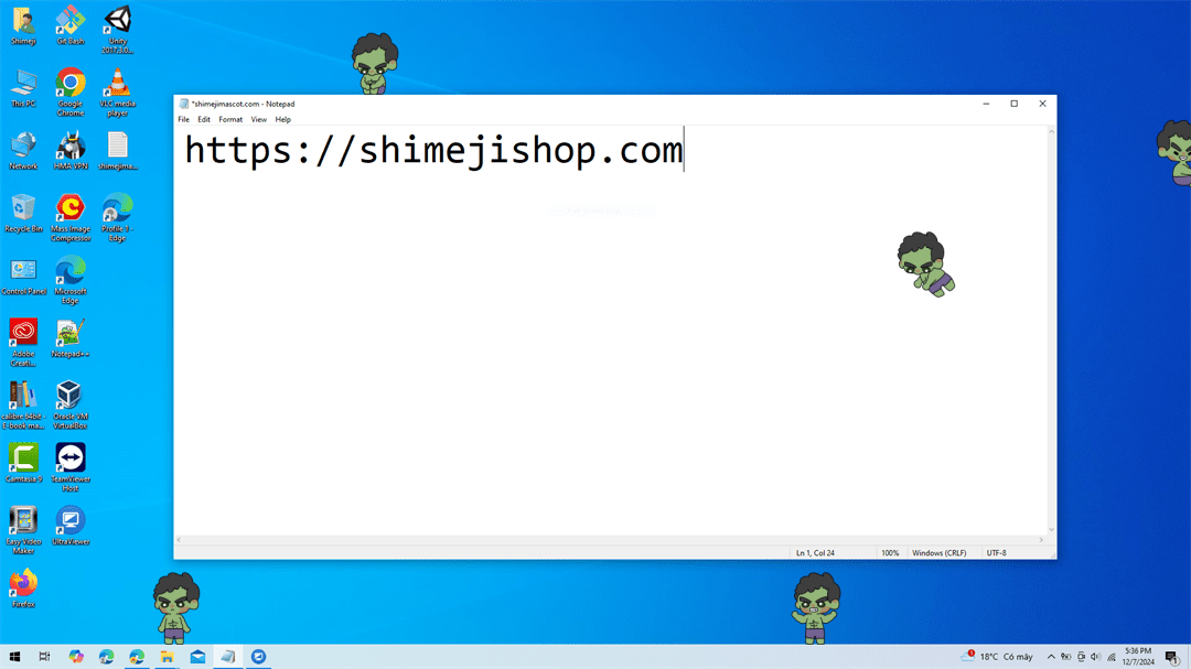 Hulk Shimeji on Desktop
