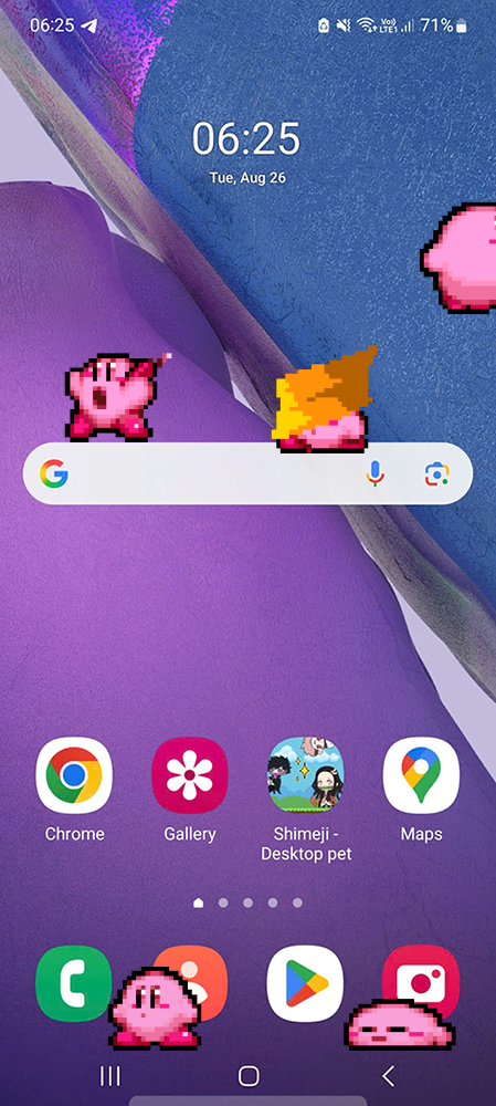 Kirby Shimeji on Mobile