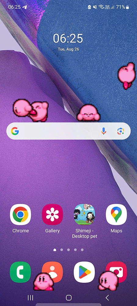Kirby Shimeji on Mobile