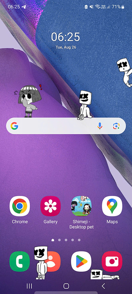 Marshmellow Shimeji on Mobile