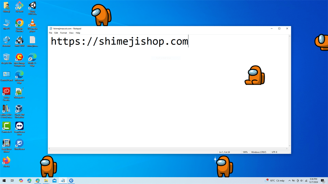 Orange Shimeji on Desktop
