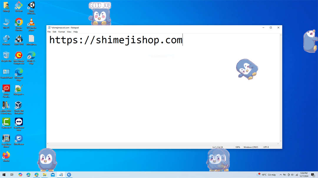 Penguin Shimeji on Desktop