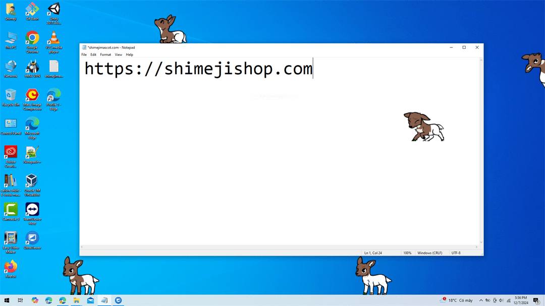 Plucky Shimeji on Desktop