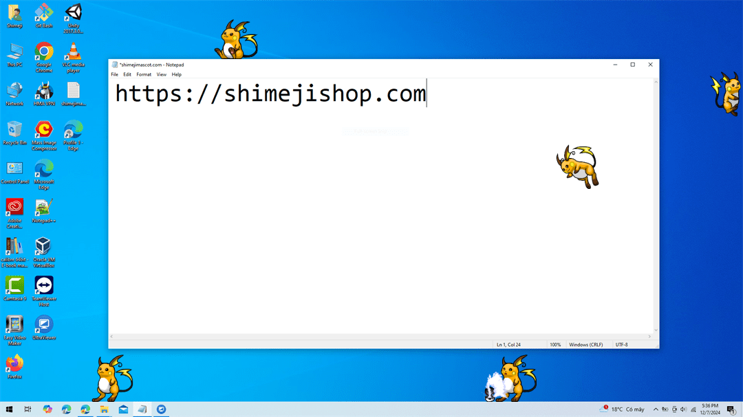 Raichu Shimeji on Desktop