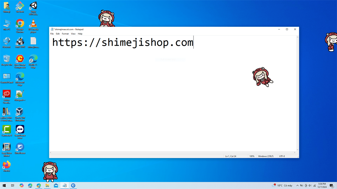 Shiina Shimeji on Desktop