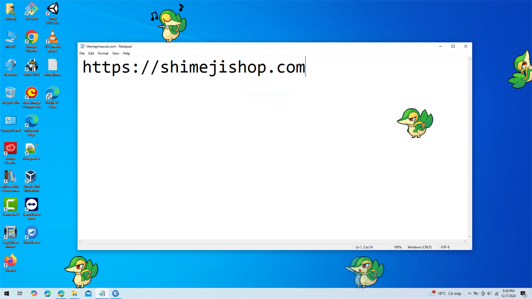 Snivy Shimeji on Desktop