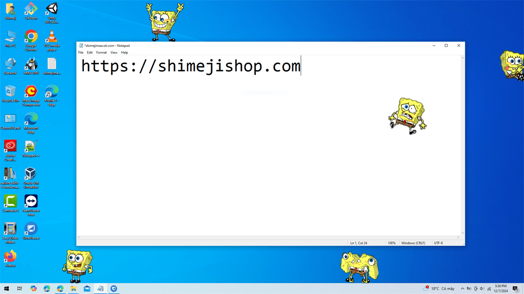SpongeBob Shimeji on Desktop