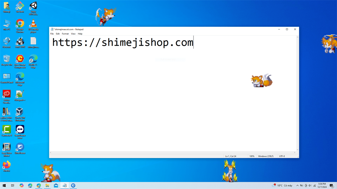 Tails Shimeji on Desktop