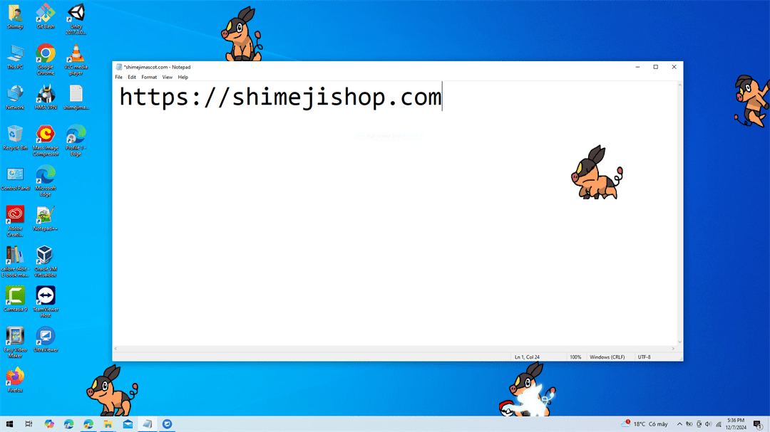 Tepig Shimeji on Desktop