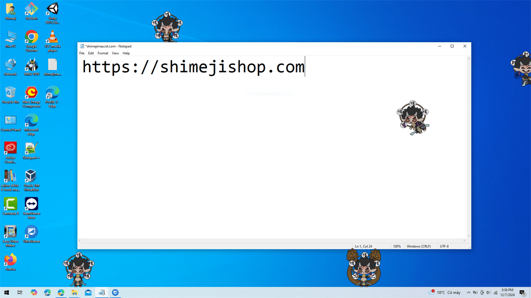 Zoe Hakuten Shimeji on Desktop