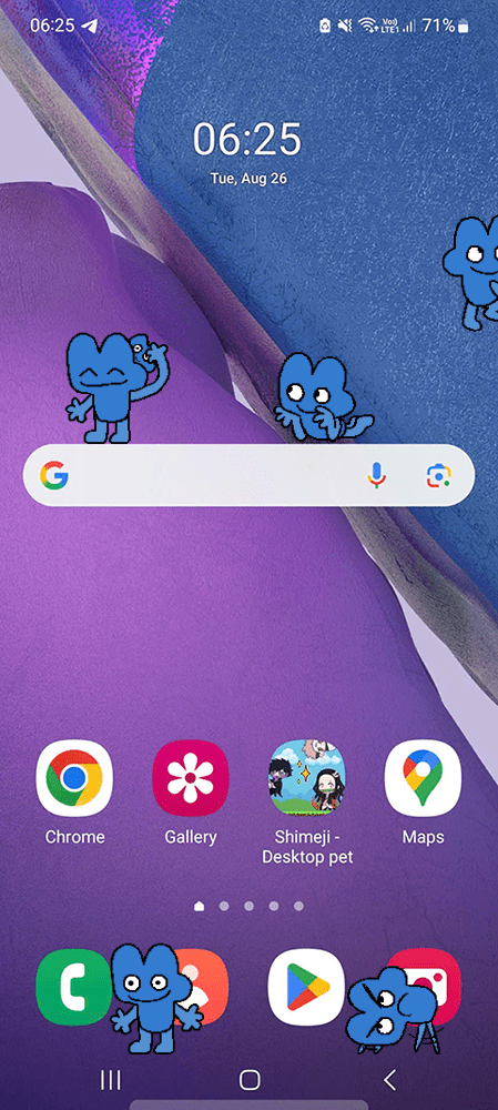 Four Shimeji on Mobile