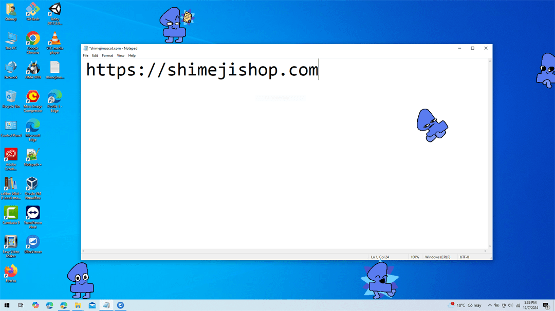 One Shimeji on Desktop