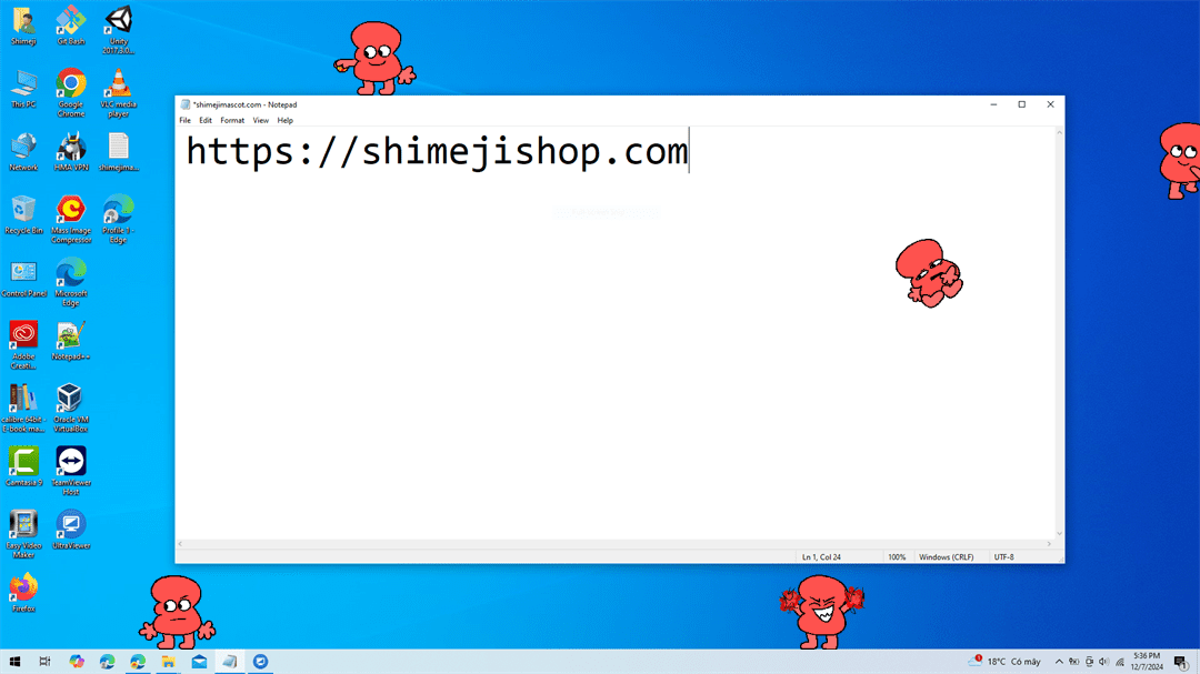 Three Shimeji on Desktop