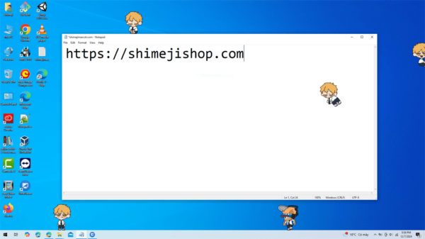 Desktop screen with Denji Shimeji running around, adding a touch of fun and interactivity.
