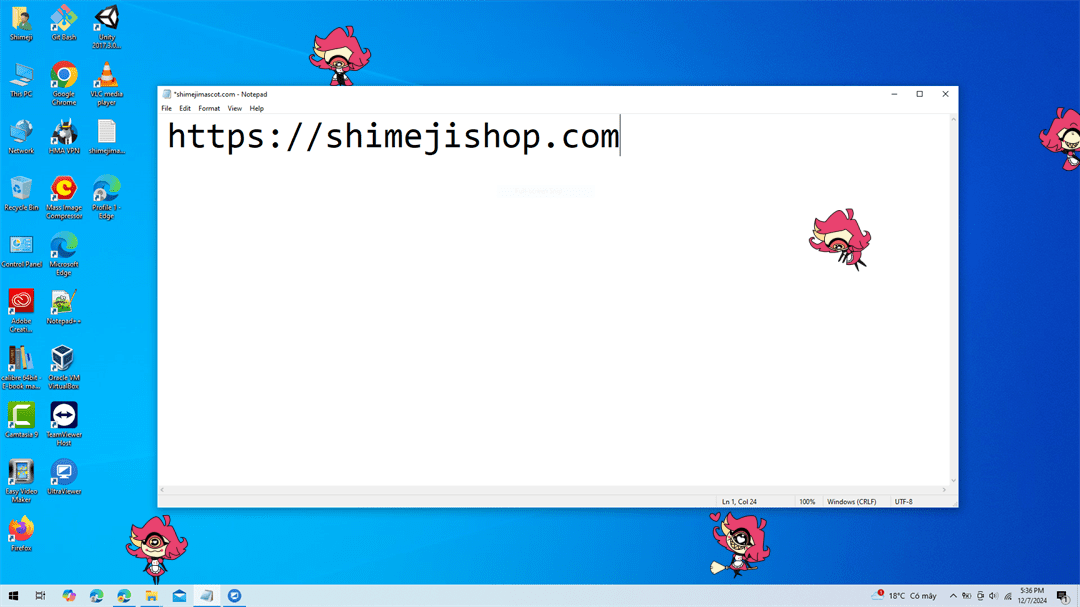 Desktop screen with Niffty Shimeji running around, adding a touch of fun and interactivity.