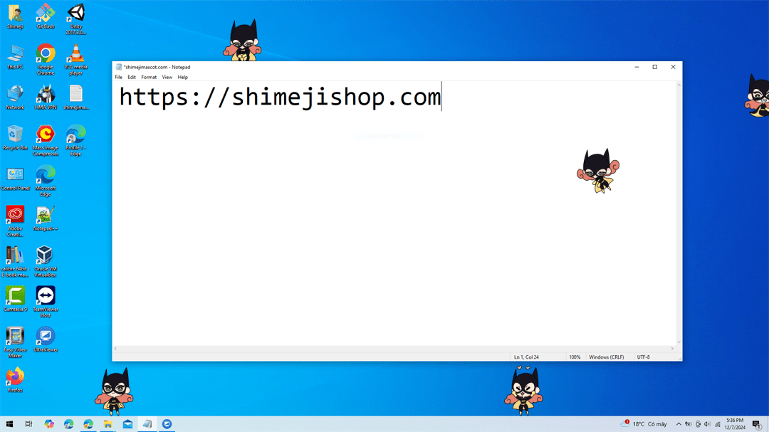 Desktop screen with Batgirl Shimeji running around, adding a touch of fun and interactivity.