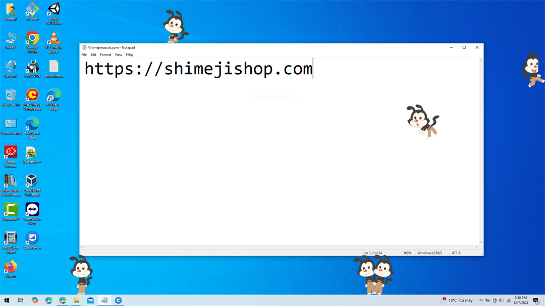 Desktop screen with Yakko Warner Shimeji running around, adding a touch of fun and interactivity.