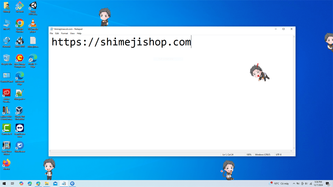 Desktop screen with Subaru Natsuki Shimeji running around, adding a touch of fun and interactivity.